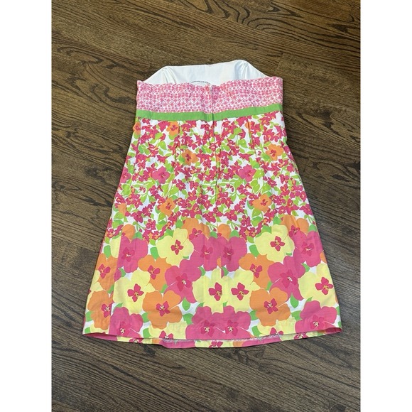 LILLY PULITZER‎ BETSEY DRESS CLASSIC WHITE FALLING FOR YOU FLORAL 12 Strapless - Picture 2 of 9